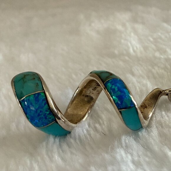 Vintage Sterling Silver Turquoise Blue Opal Spiral Drop Earrings Native American - Picture 11 of 11